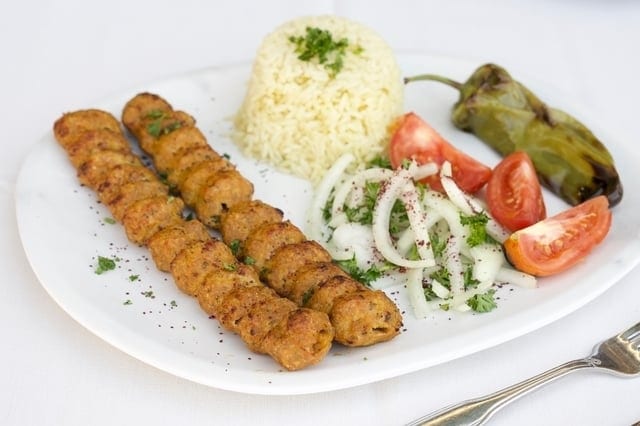 Chicken Lula Kebab (Koobideh) Plate.
