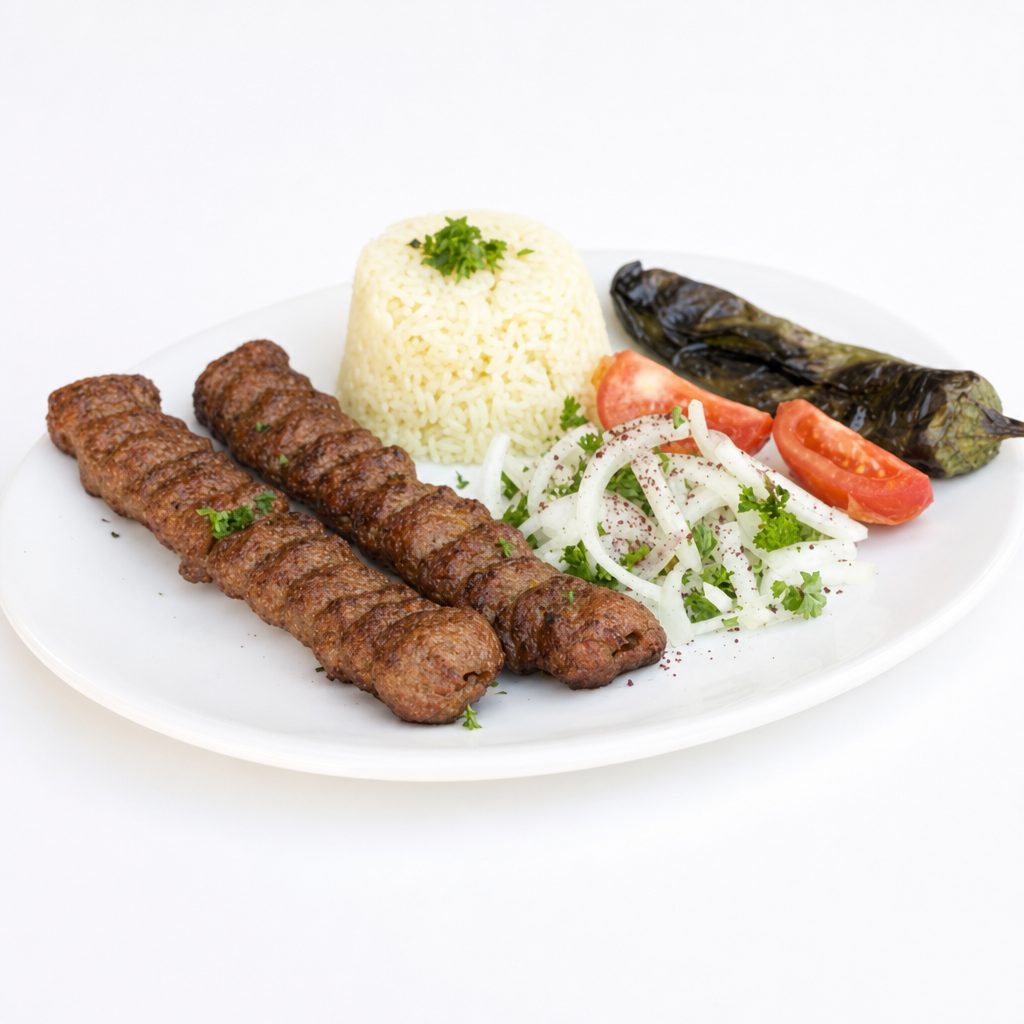 Cheesy Jalapeno Beef Lula Kebab Plate.